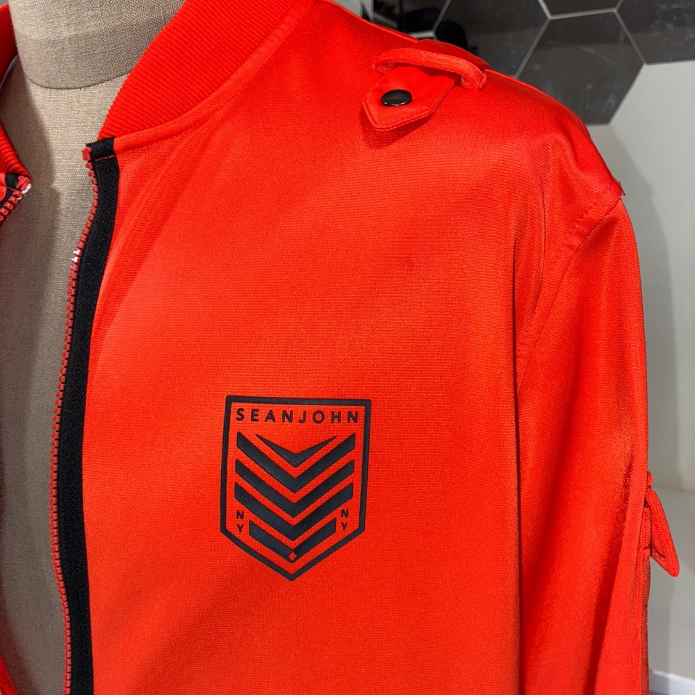 Sean John Mens Track Jacket Orange Full Zip Bomber Style Logo Size XL - Picture 3 of 9